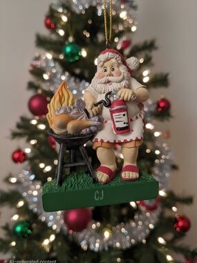 House of Lloyd "Kiss the Cook" ornament features a grilling Santa Claus